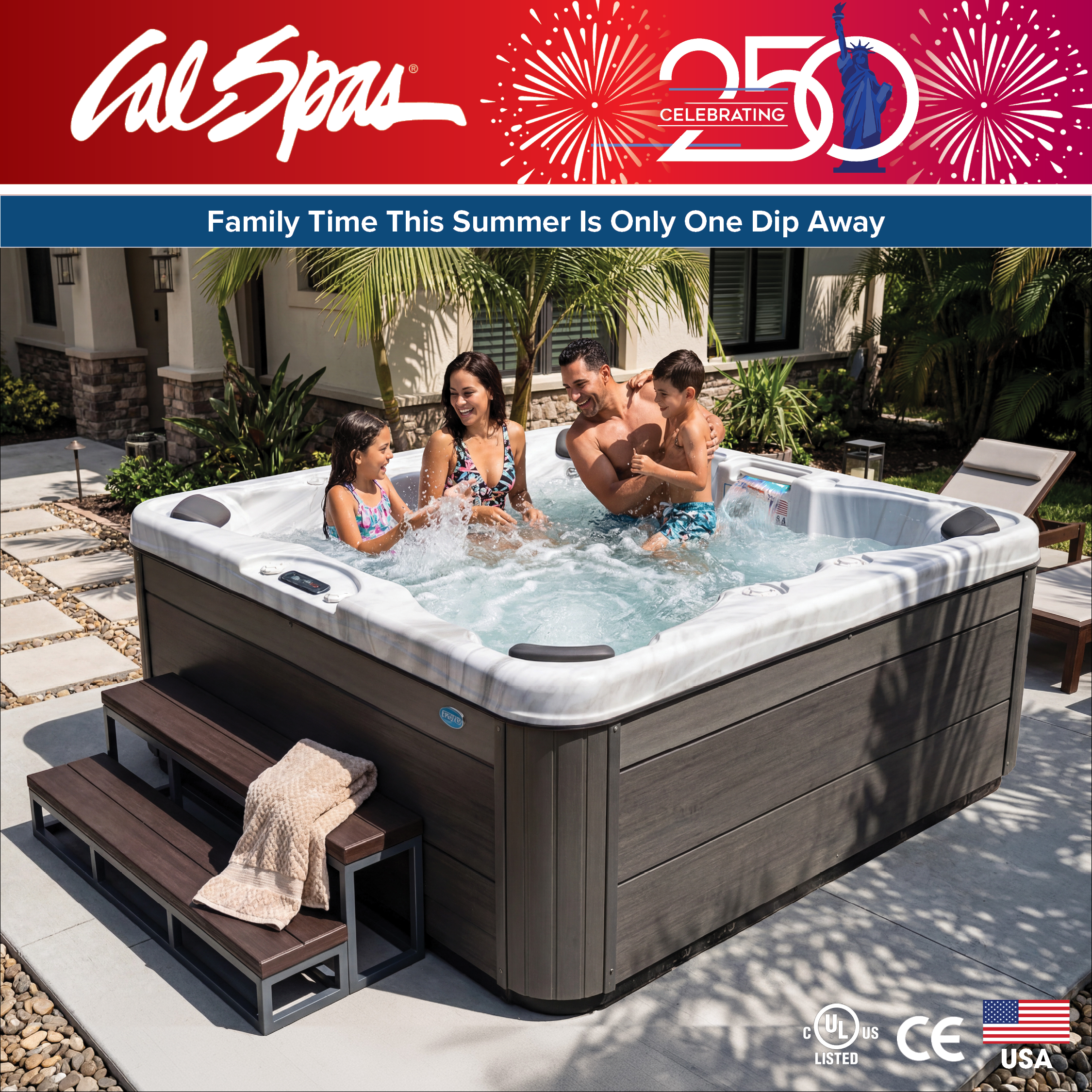 Calspas hot tub being used in a family setting - Monroeville